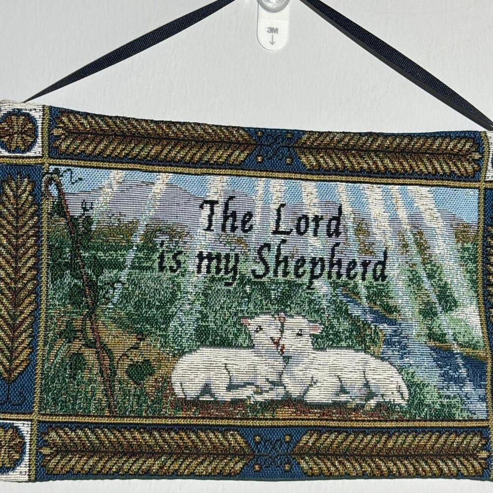 The Lord is My Shepherd Psalm 23 cotton woven tapestry needlepoint wall hanging - Picture 4 of 7